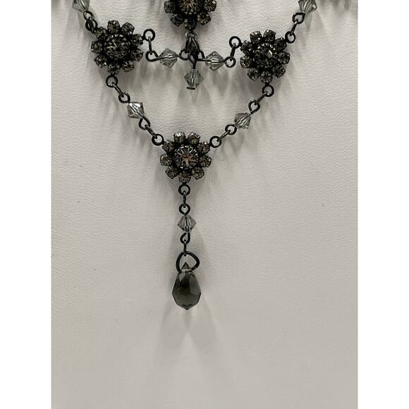 Bellagio Black Gothic Multi Tier Ornate Floral Crystal Bib Statement Necklace - Picture 4 of 11